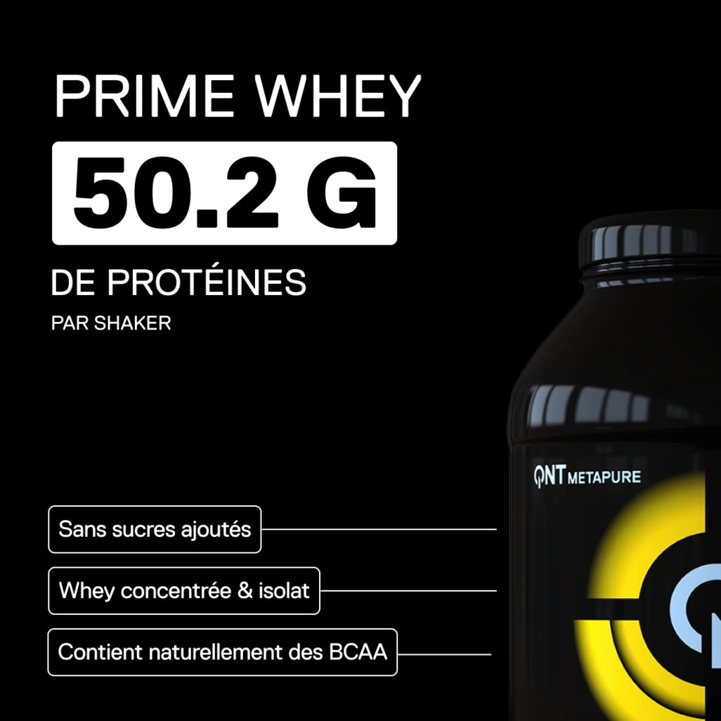 QNT Metapure Prime Whey saveur Banane - Whey protéine premium, goût banane gourmand, en poudre