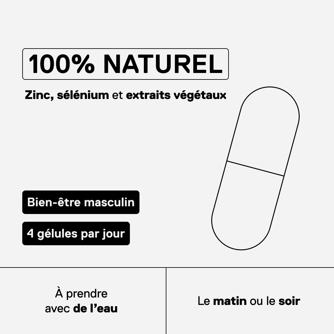 Infographie QNT Metapure Testek : gélule 100% naturelle, zinc, sélénium et extraits végétaux