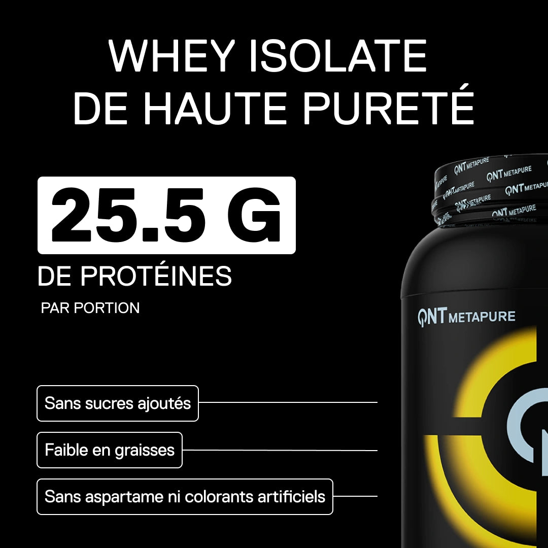 Metapure Whey Isolate Zero QNT banane protéine isolate haute pureté 25,5g protéines
