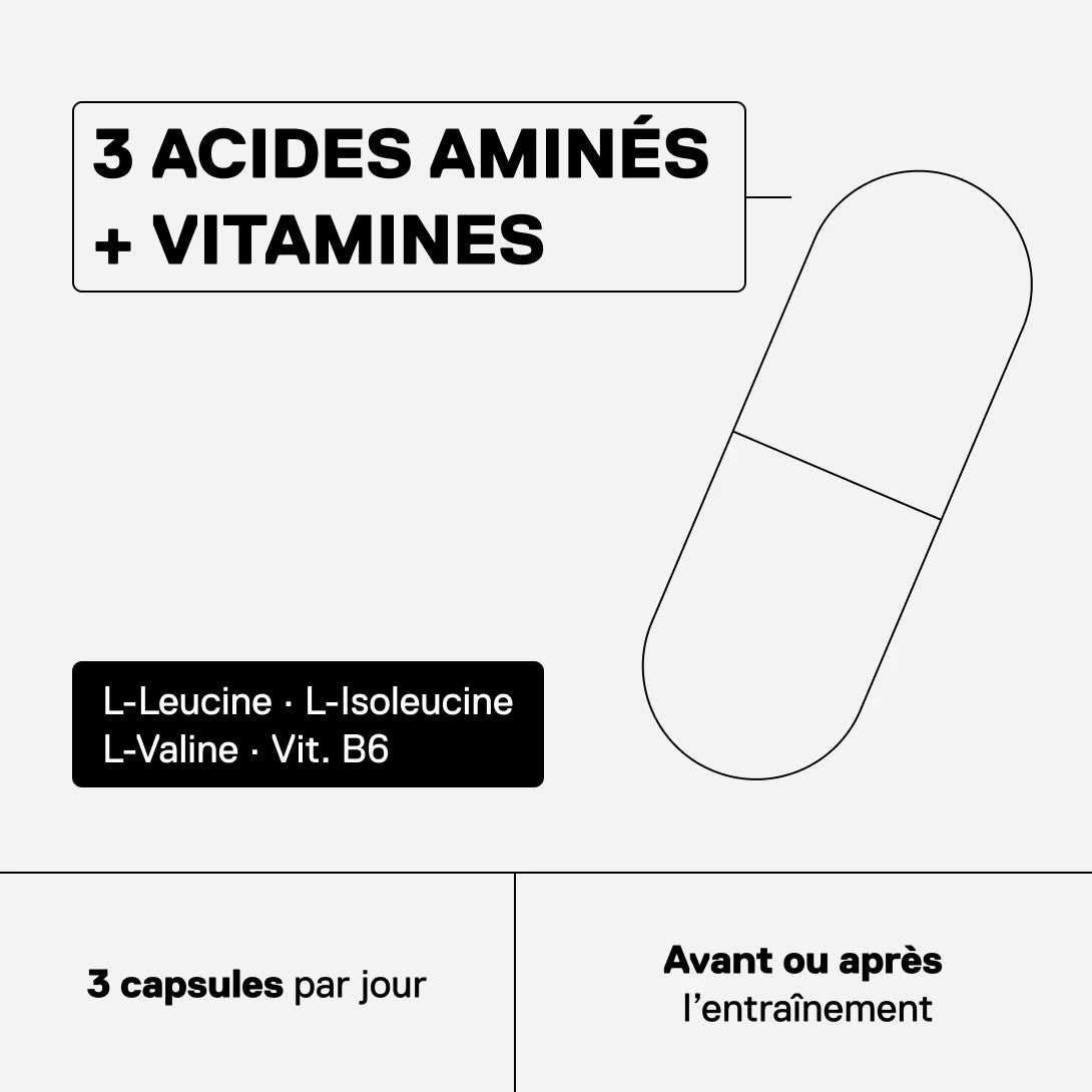 QNT MOVE BCAA avec L-leucine, L-isoleucine, L-valine et vitamine B6, 3 capsules par jour