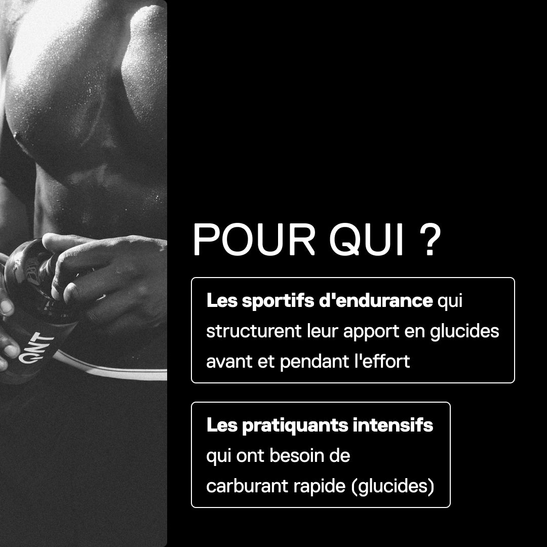 Boisson glucidique QNT MOVE Carbo Load Citron, pour qui : sportifs d'endurance et pratiquants intensifs cherchant un apport rapide en glucides à l'effort