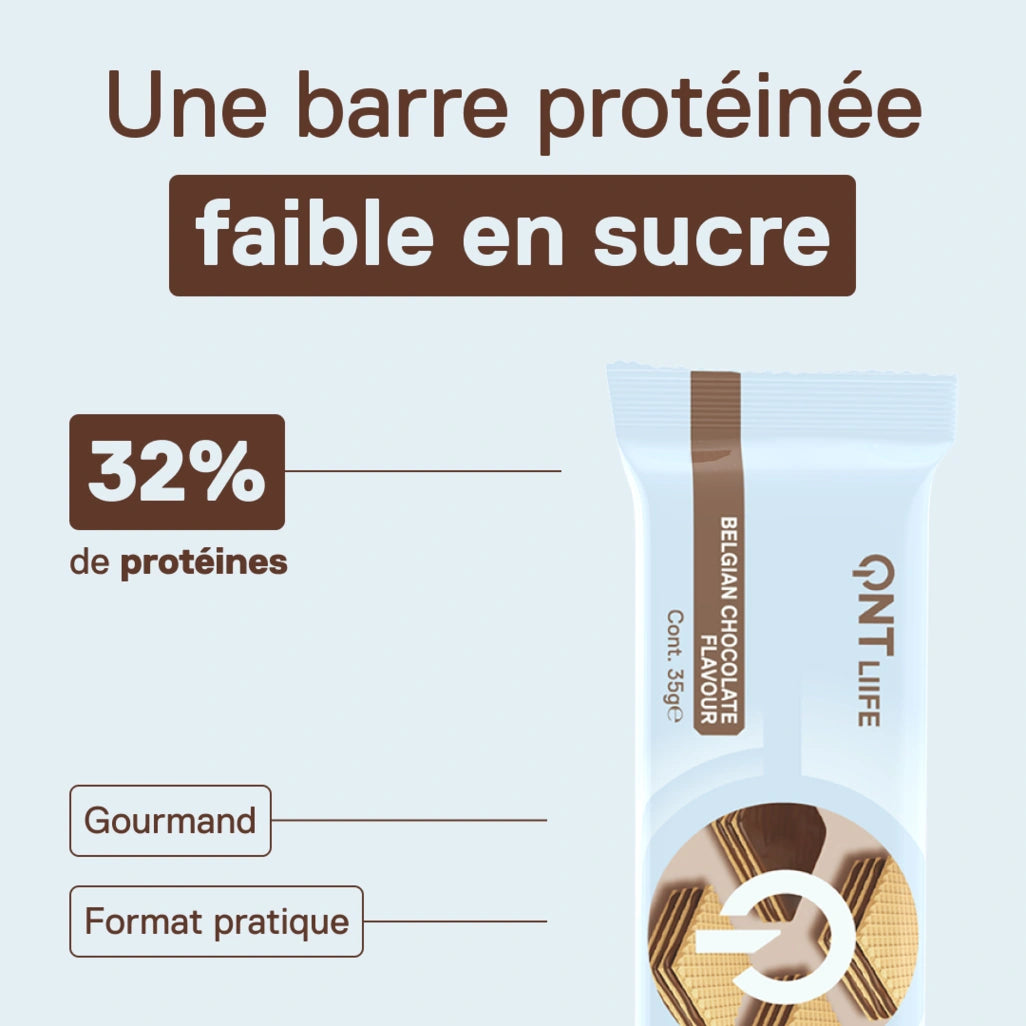 QNT LIIFE Protein Wafer saveur Chocolat - Gaufrette protéinée croustillante au chocolat belge, sachet de 35 g, snack riche en protéines