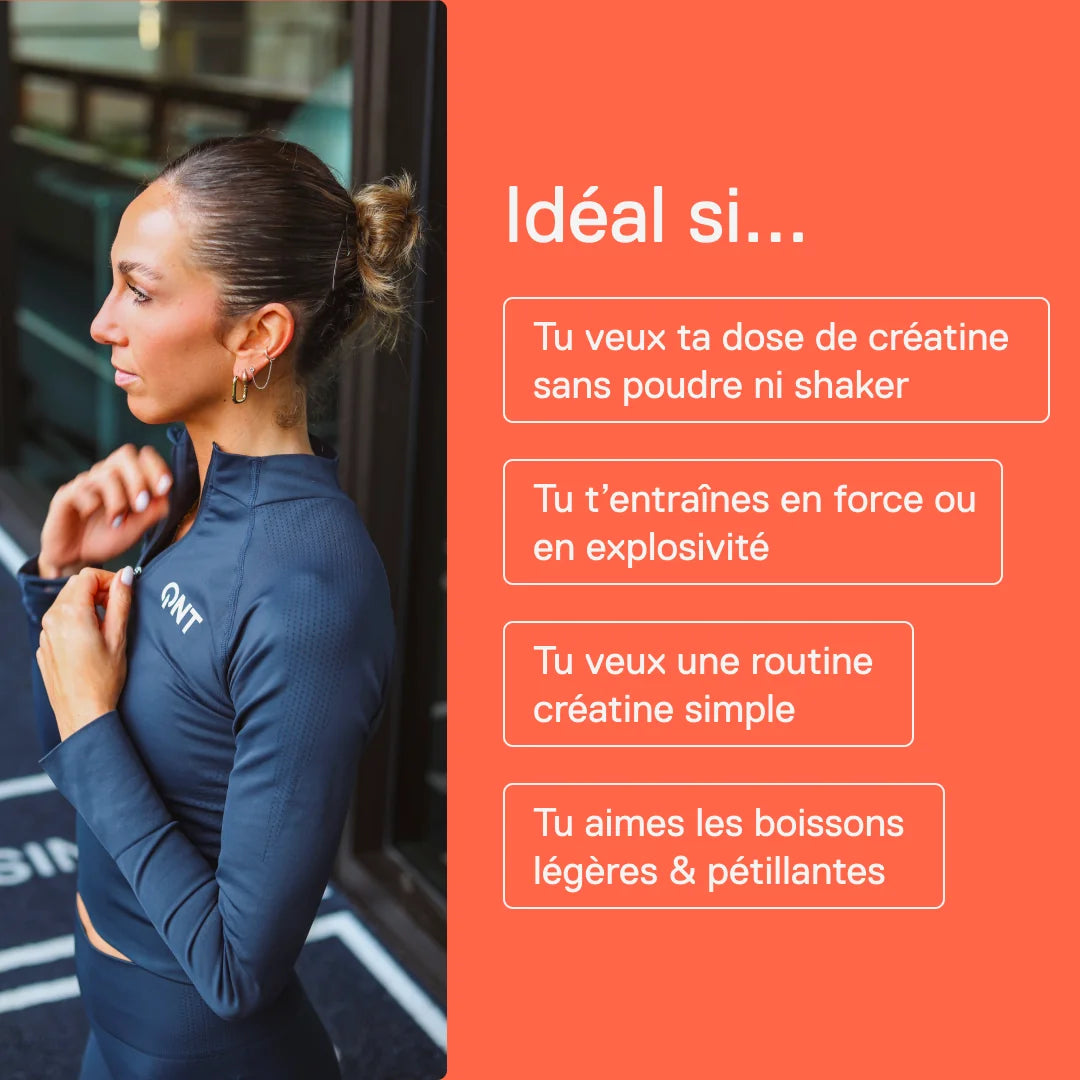 Idéal si vous voulez votre dose de créatine sans poudre ni shaker, si vous vous entraînez en force ou en explosivité et si vous aimez les boissons légères et pétillantes
