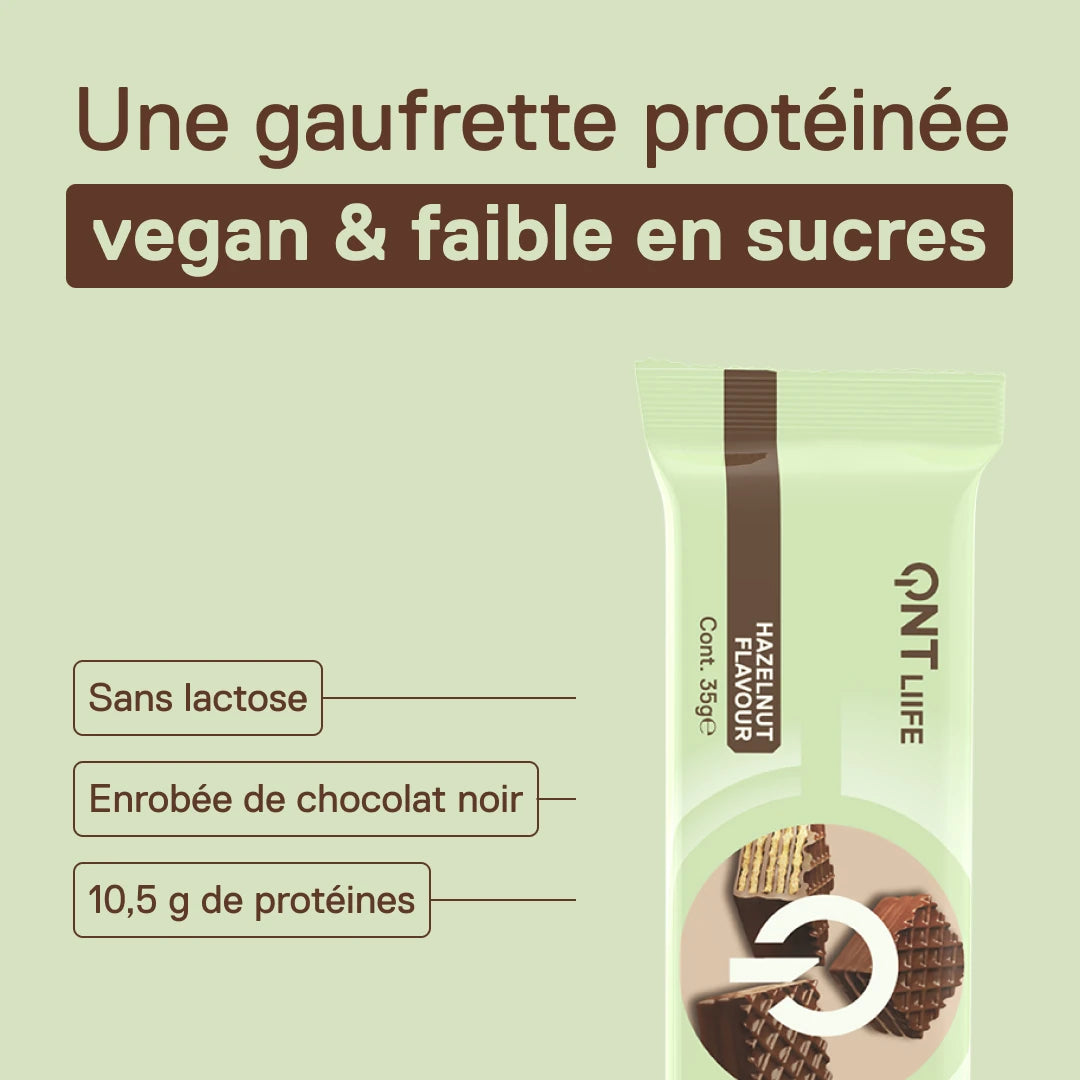 QNT Life Protein Wafer Vegan Noisette – 10,5 g de protéines et sans lactose