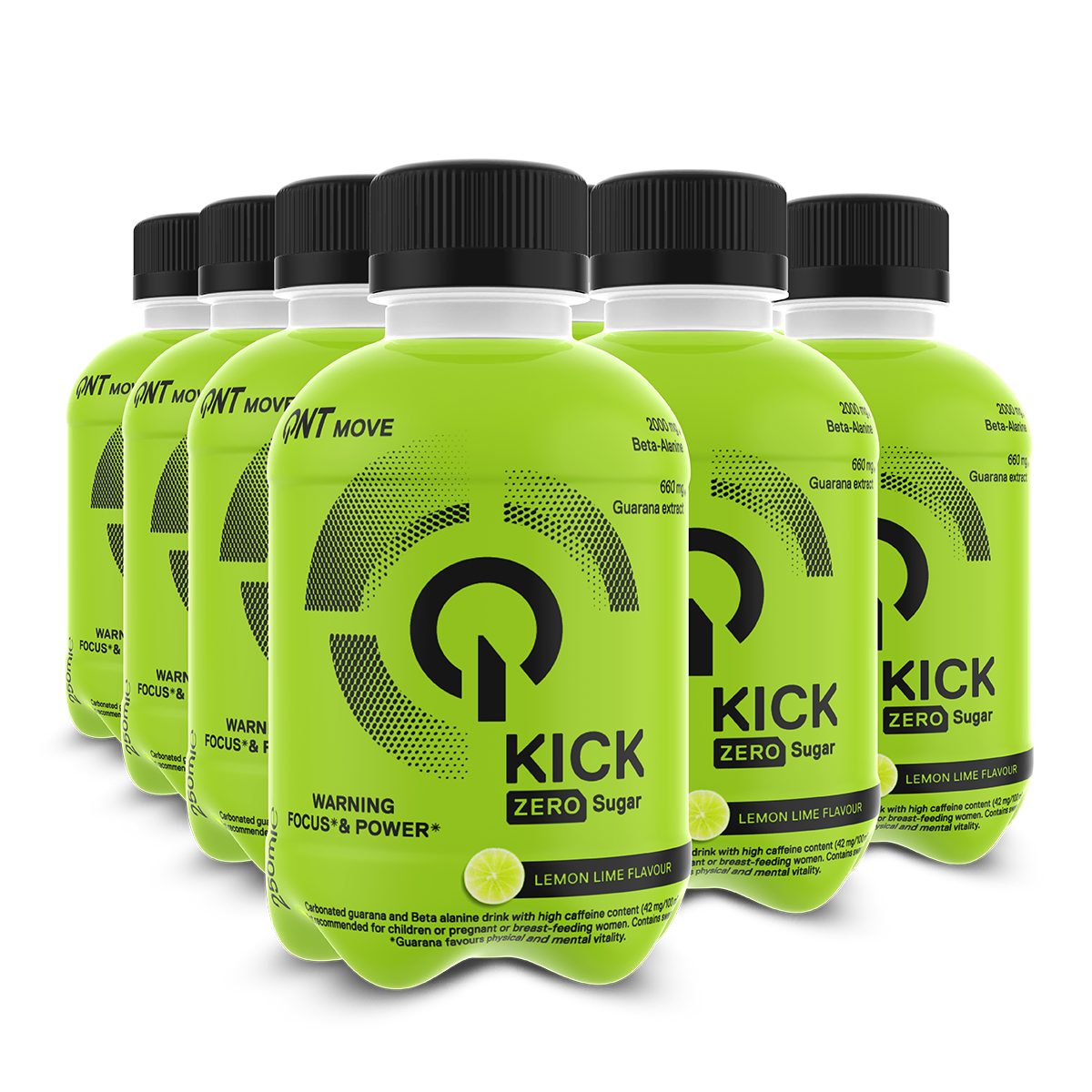 Kick Pre Workout QNT Lemon Lime 12 x 250 ml, boisson énergétique pré-entraînement en canettes