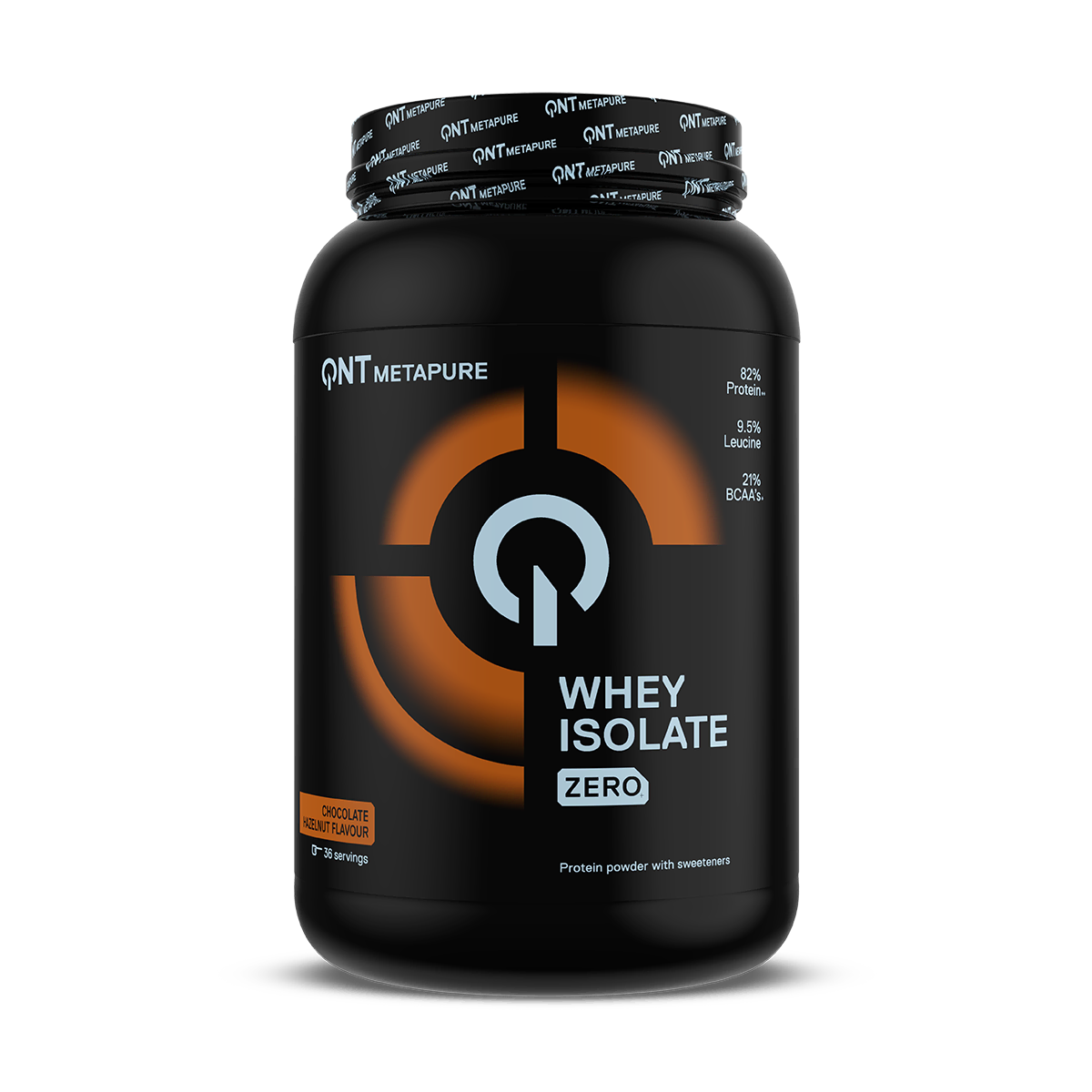 Metapure Whey Isolate Zero QNT Chocolat noisette 908 g, protéine whey isolate en poudre sans sucres ajoutés