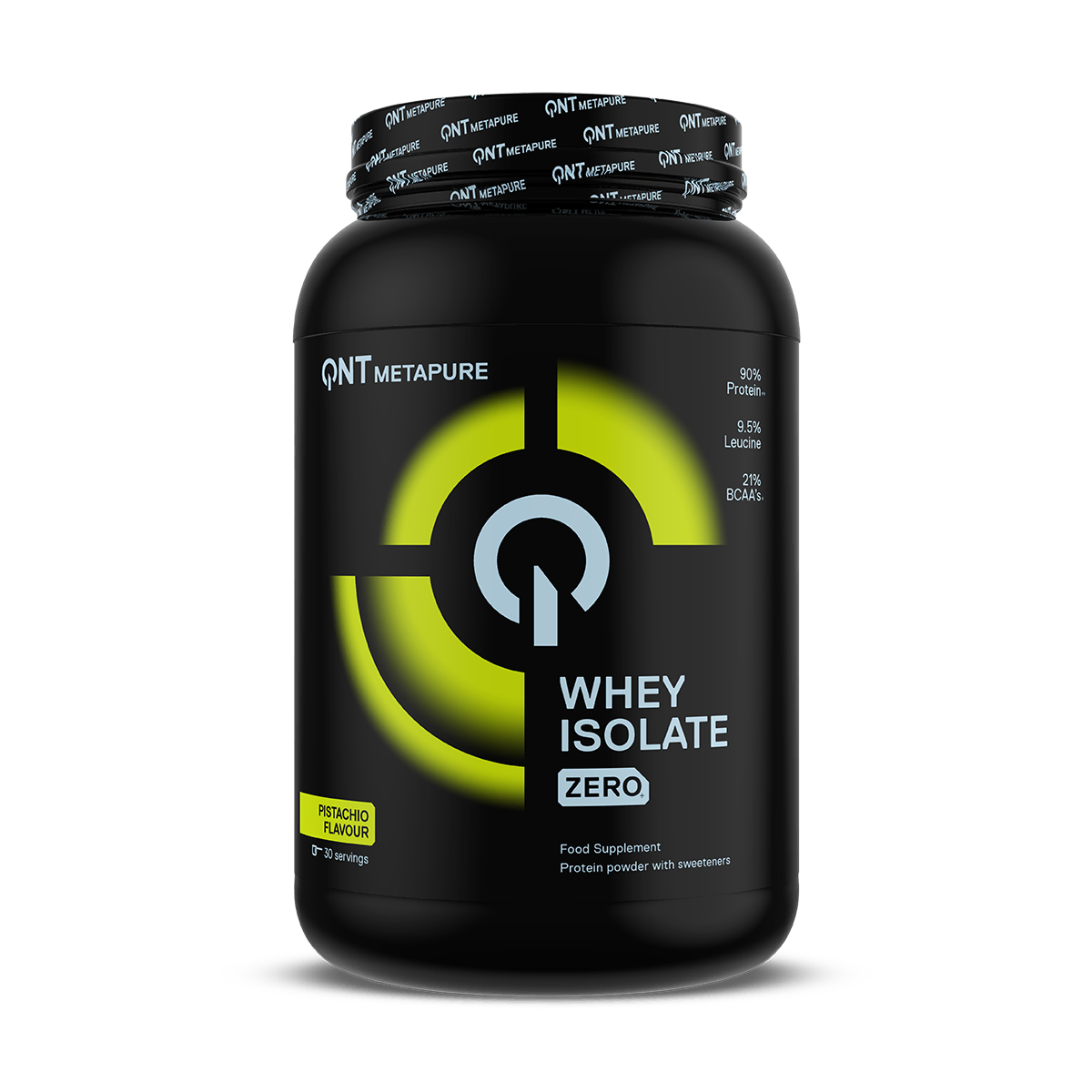 Metapure Whey Isolate Zero QNT Pistache 908 g, protéine whey isolate en poudre sans sucres ajoutés