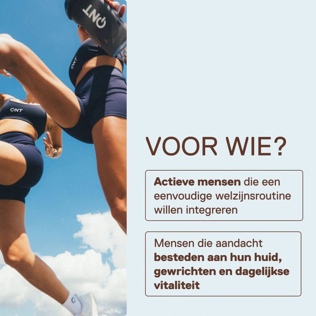 QNT LIIFE Collagen Care - Voor wie? Actieve mannen en vrouwen die collageen willen integreren in hun dagelijkse welzijnsroutine