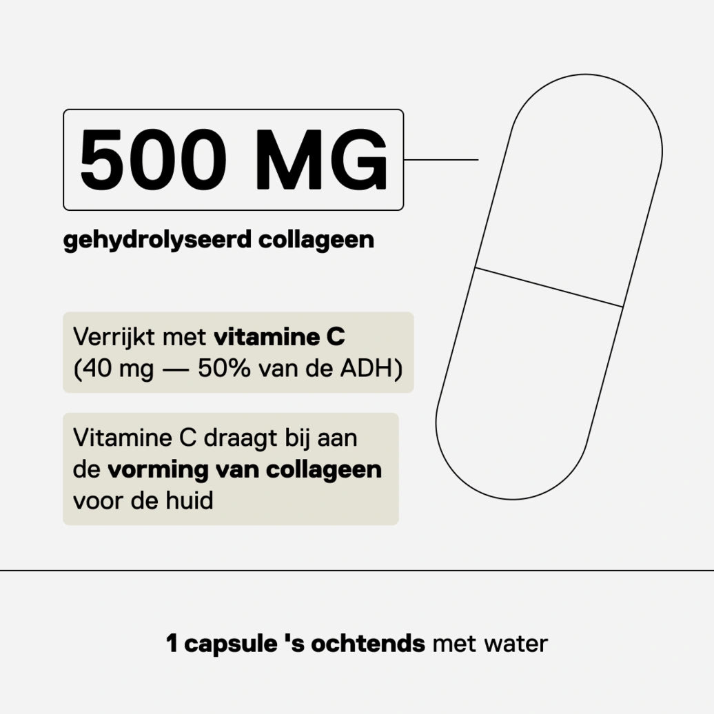 QNT Care Gehydrolyseerd Collageen - 500 mg gehydrolyseerd collageen per capsule, verrijkt met vitamine C, 90 capsules per doos