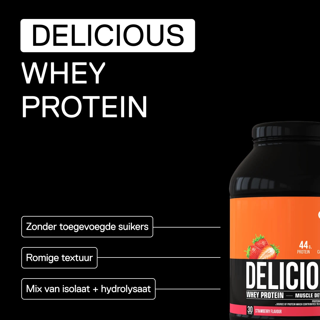 QNT Delicious Whey Protein Aardbei – zonder toegevoegde suikers en romige textuur