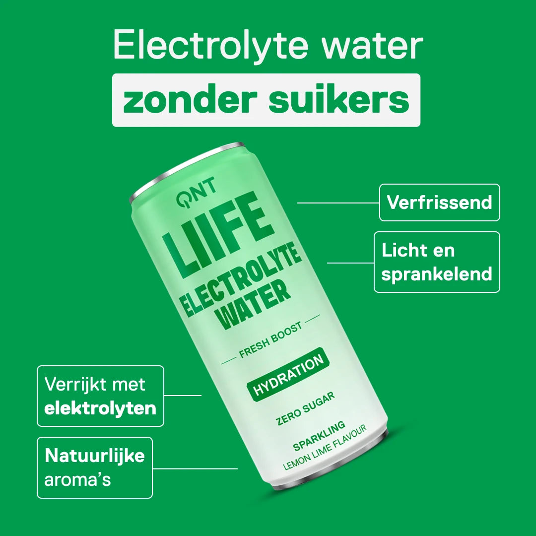QNT LIIFE Electrolyte Water smaak Citroen & Limoen - bruisend water met elektrolyten, zonder suikers, natuurlijke aroma's, blikje 330 ml