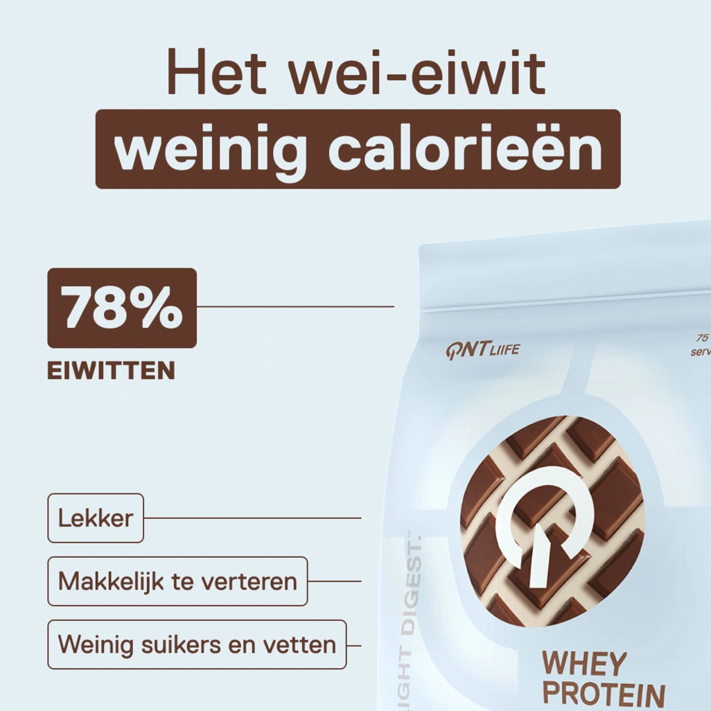 QNT LIIFE Light Digest Whey Protein smaak Belgische chocolade - Lichte en goed verteerbare whey, zakje van 500 g, authentieke Belgische chocolade