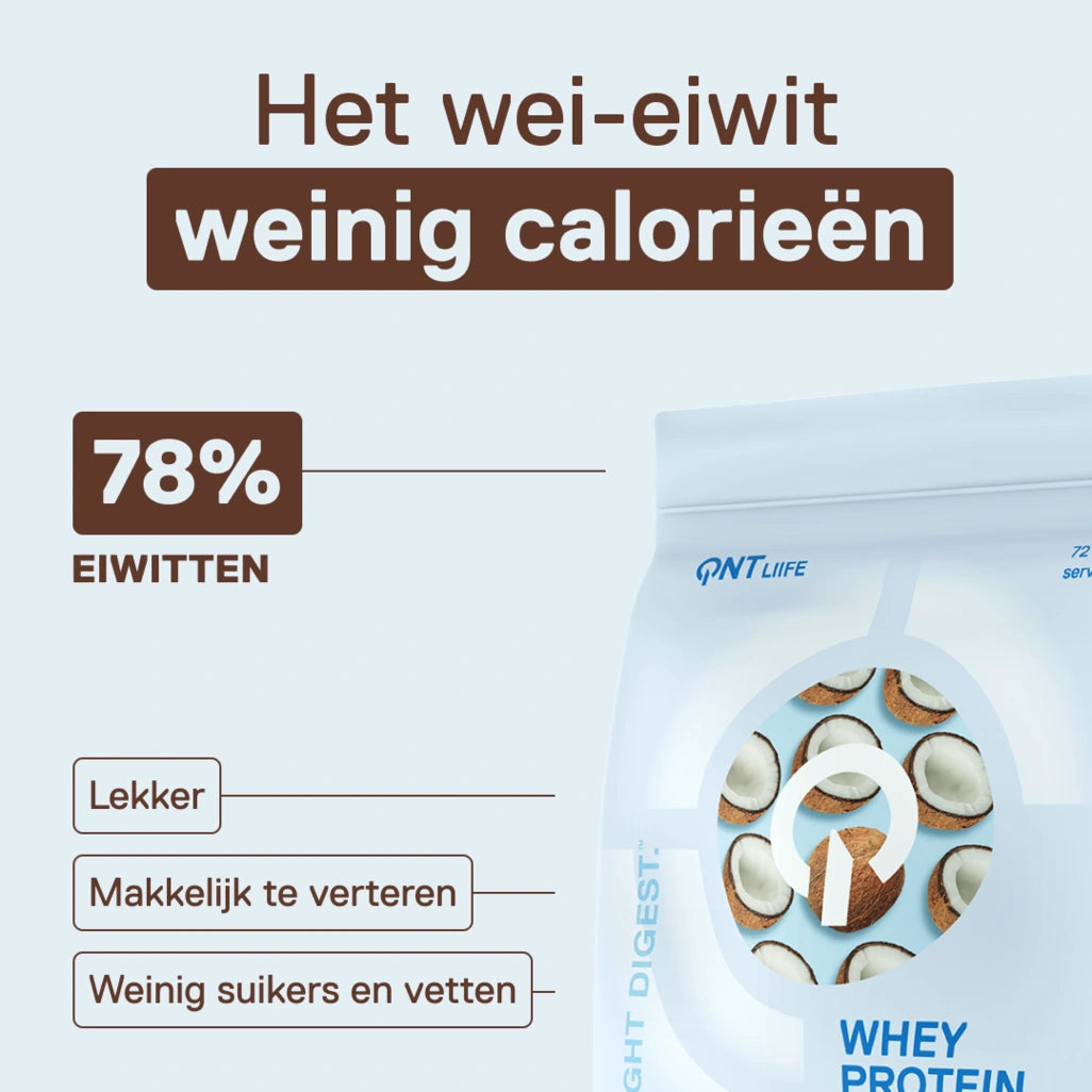 QNT LIIFE Light Digest Whey Protein smaak Kokos - Lichte en goed verteerbare whey, zakje van 500 g, exotische kokostoetsen