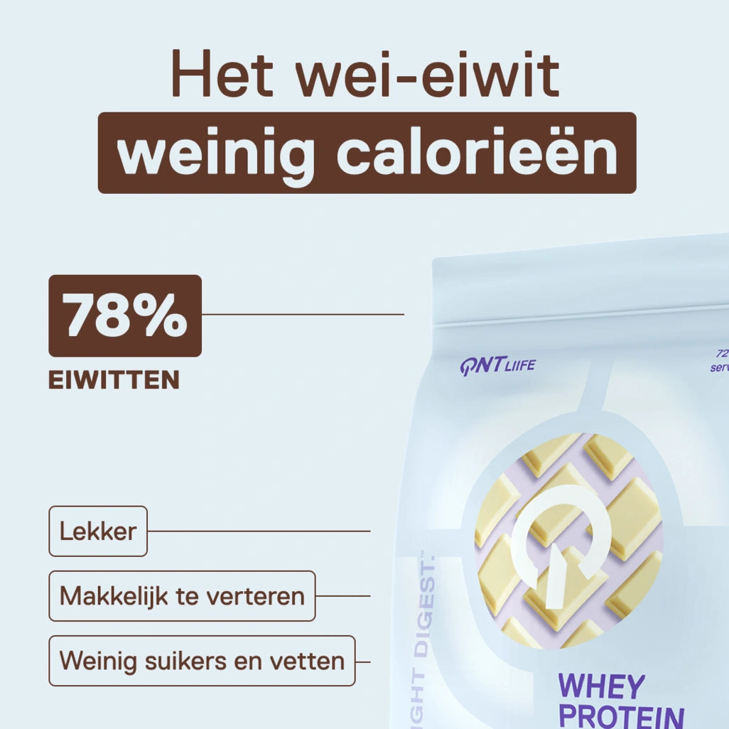 QNT LIIFE Light Digest Whey Protein smaak Witte chocolade - Lichte en goed verteerbare whey, zakje van 500 g, zachte witte chocoladetoetsen
