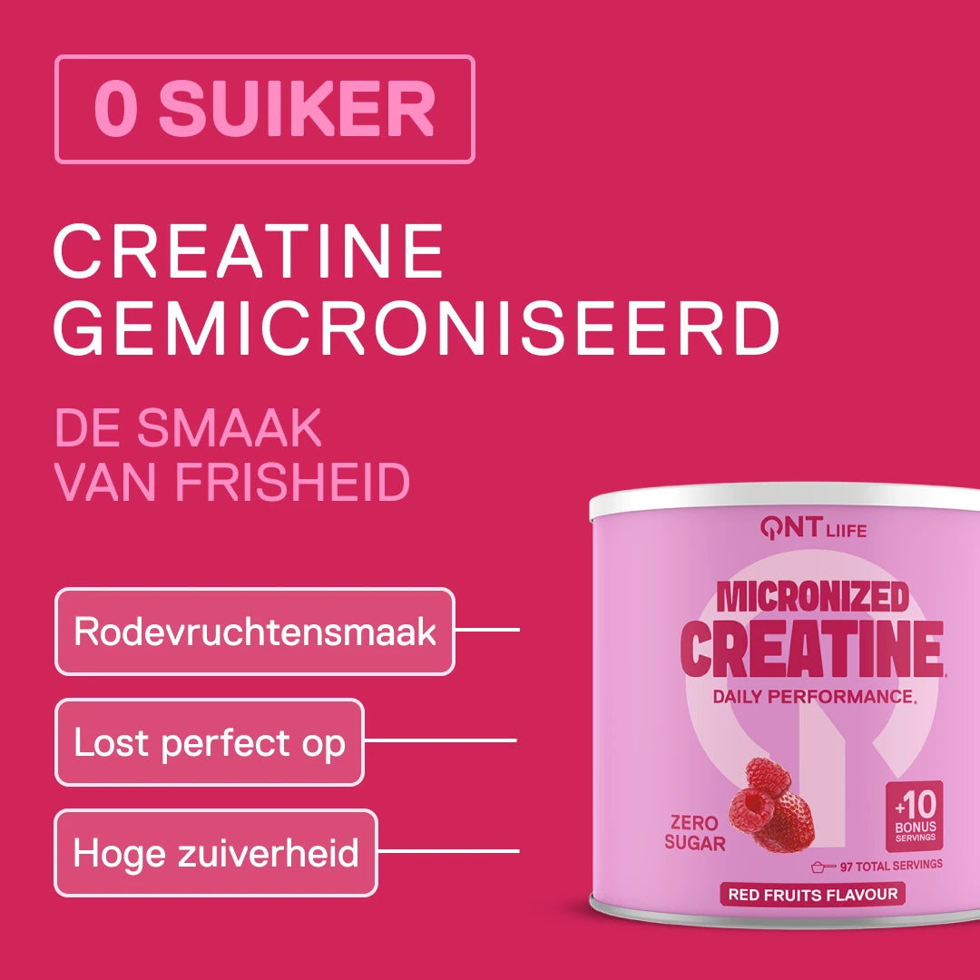 QNT LIIFE Micronized Creatine Rode Vruchten – 0 suiker en rodevruchtensmaak
