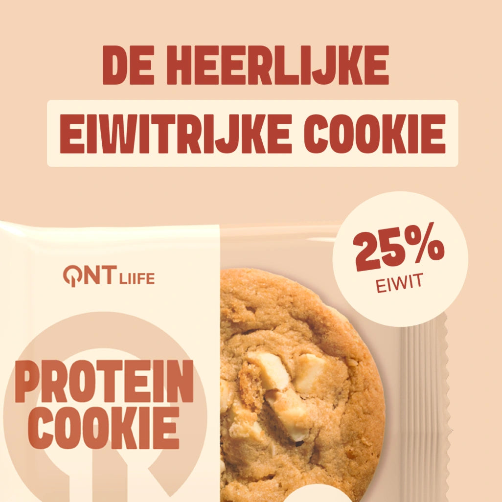 QNT LIIFE Protein Cookie smaak Witte chocolade - Zachte eiwitkoek met witte chocolade, 25% eiwit, 60 g per koek