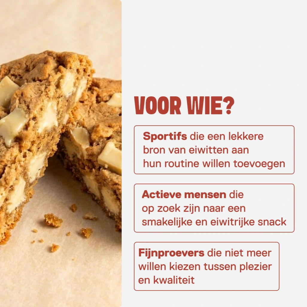 Eiwitkoek QNT LIIFE smaak Witte chocolade om van te genieten - Zachte textuur met witte chocolade, 60 g per koek
