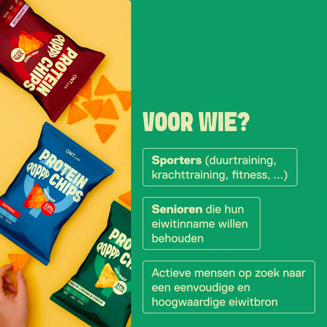 QNT LIIFE Protein Pop Chips smaak Zure room & Ui - Voor wie? Liefhebbers van romige smaak en eiwitrijke snacking