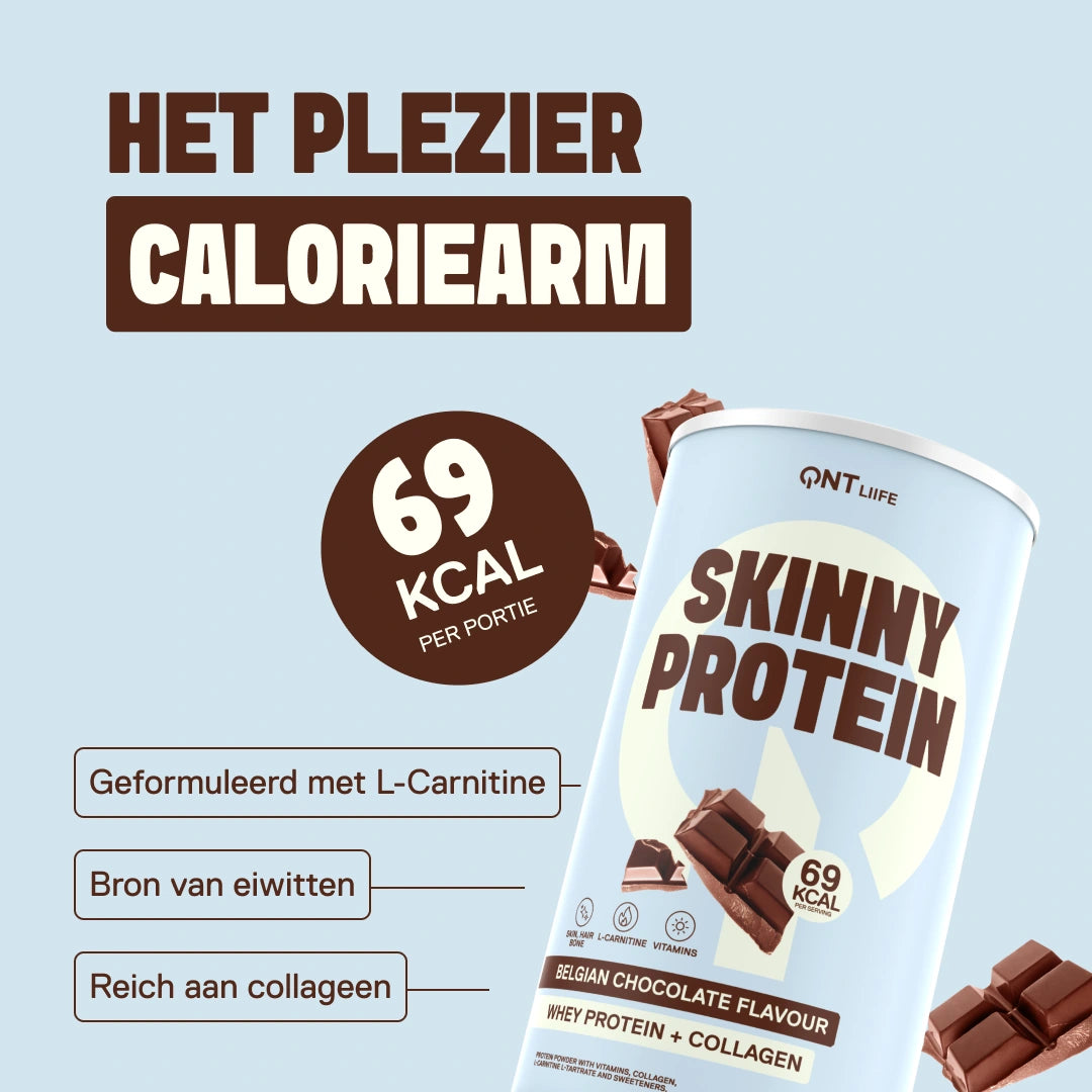 Skinny Protein LIIFE Belgische chocolade — 12 g eiwit per portie, lichte formule ter ondersteuning van een slank silhouet