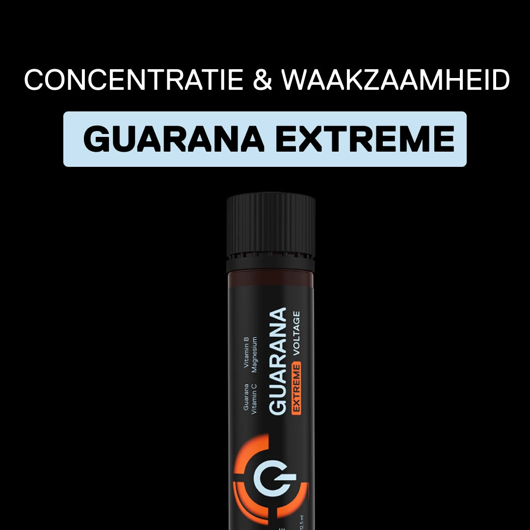 Guarana energieshot QNT Guarana Extreme Voltage Sinaasappel, concentratie en alertheid, vitamines B en C, magnesium, ampul 25 ml