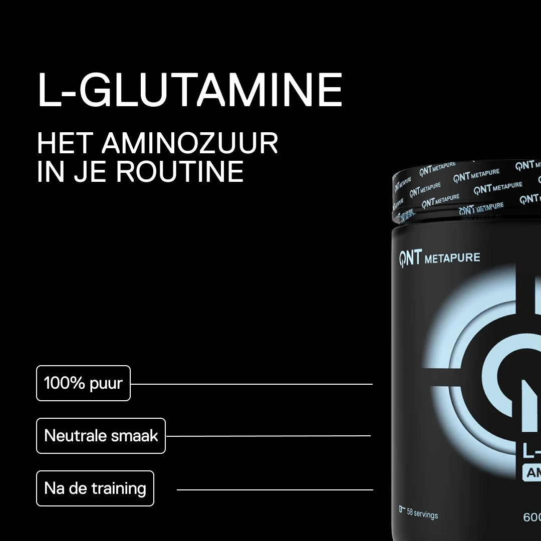 QNT Metapure L-Glutamine: 100% puur aminozuur met neutrale smaak.