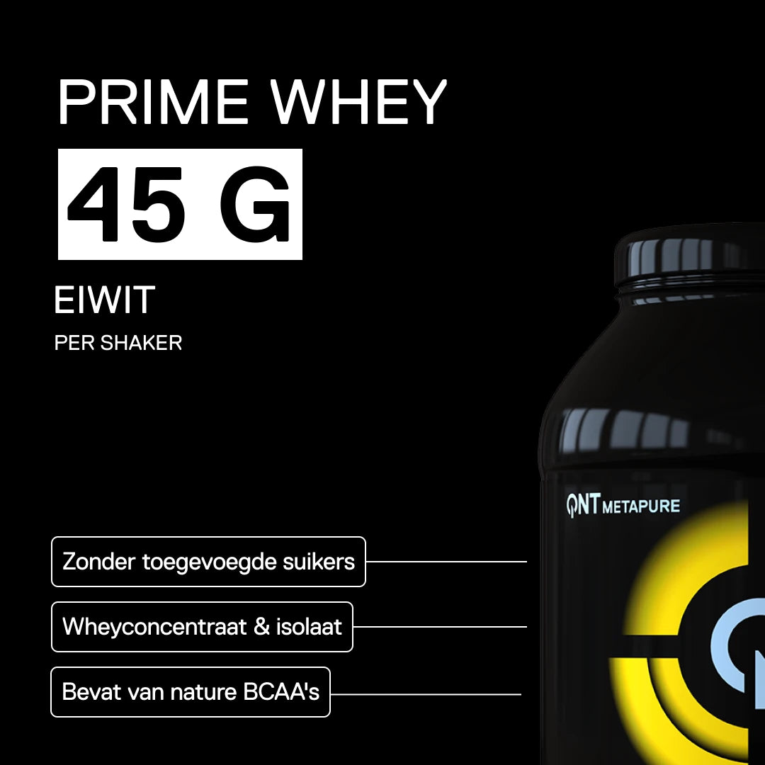 QNT Metapure Prime Whey smaak Banaan - Premium wei-eiwit, lekkere bananensmaak, in poedervorm