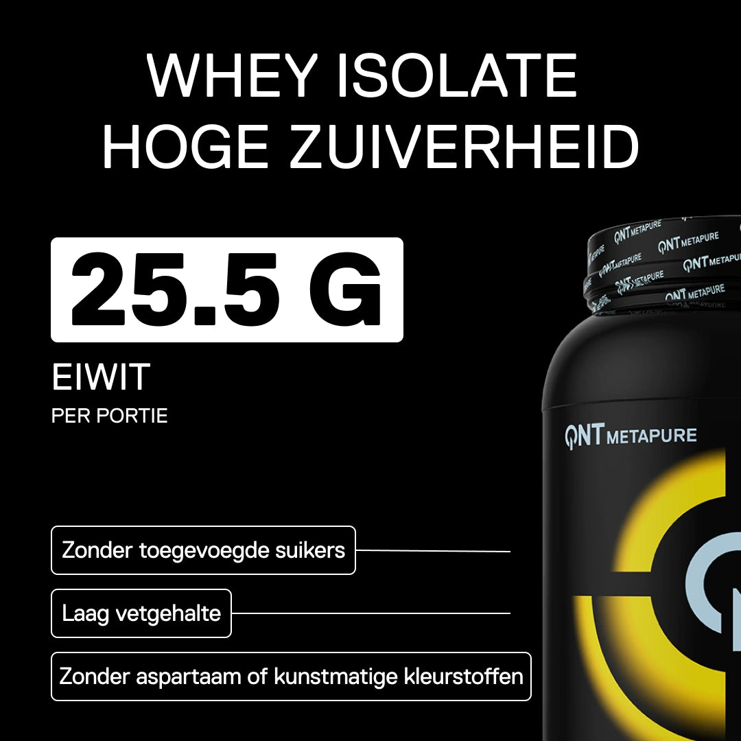 Metapure Whey Isolate Zero QNT banaan whey isolate hoge zuiverheid 25,5g eiwit
