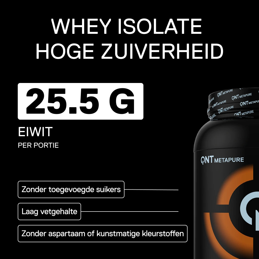 Metapure Whey Isolate Zero QNT hazelnoot whey isolate hoge zuiverheid 25,5g eiwit
