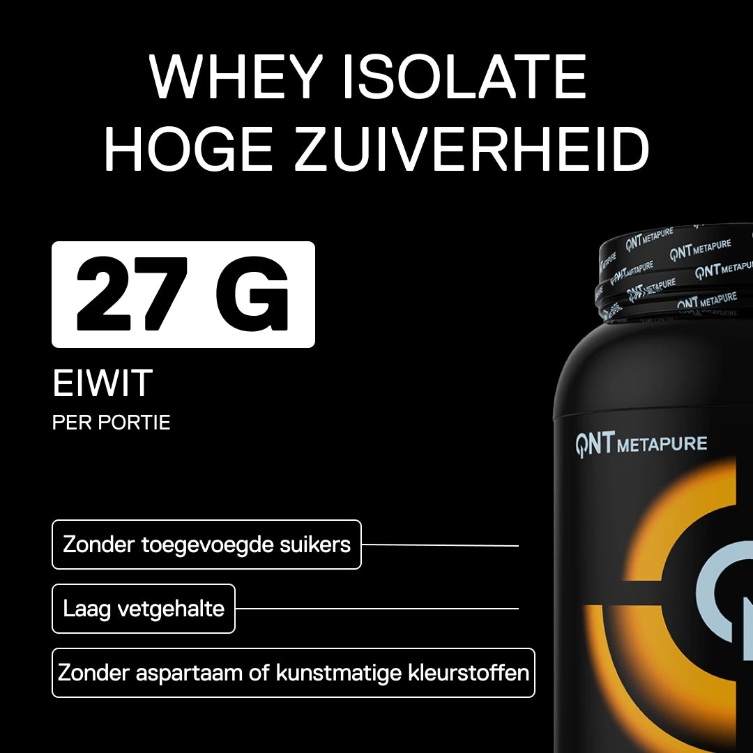 Metapure Whey Isolate Zero QNT mango whey isolate meer dan 90 procent eiwit 6,2g BCAA
