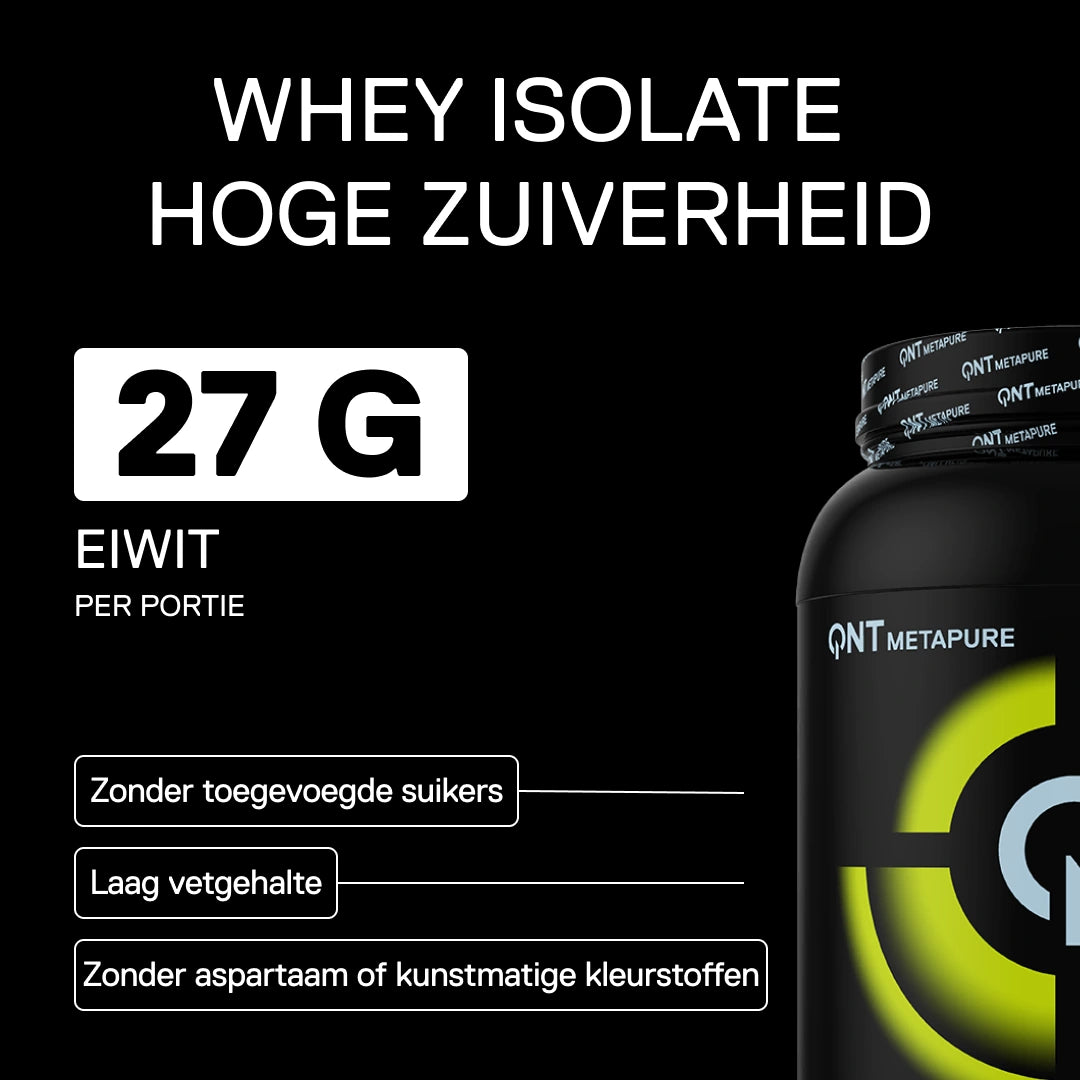 Metapure Whey Isolate Zero QNT pistache whey isolate meer dan 90 procent eiwit 6,2g BCAA
