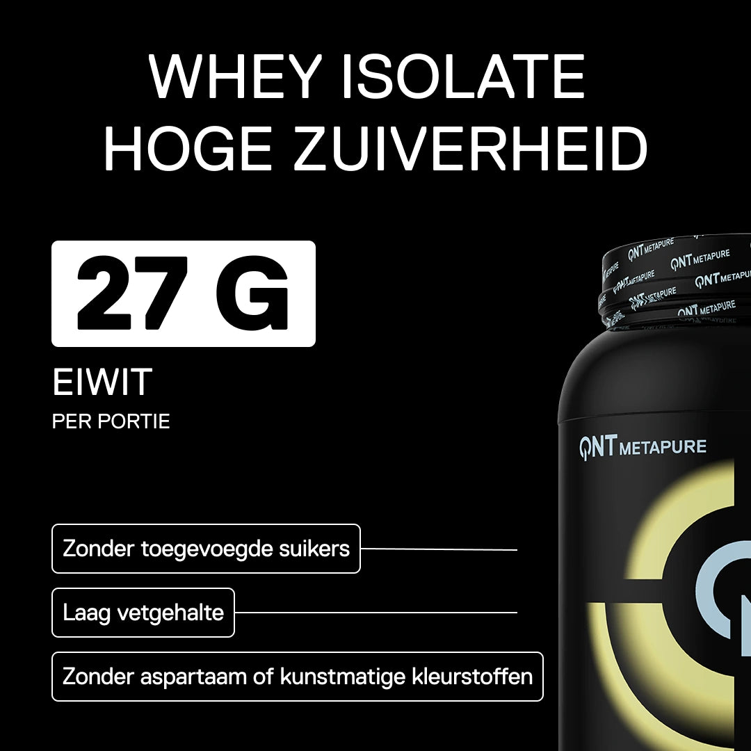 Metapure Whey Isolate Zero QNT vanille, whey protein isolate hoge zuiverheid

