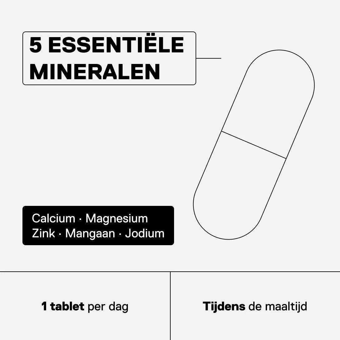 QNT Move supplement met 5 essentiële mineralen: calcium, magnesium, zink, mangaan en jodium