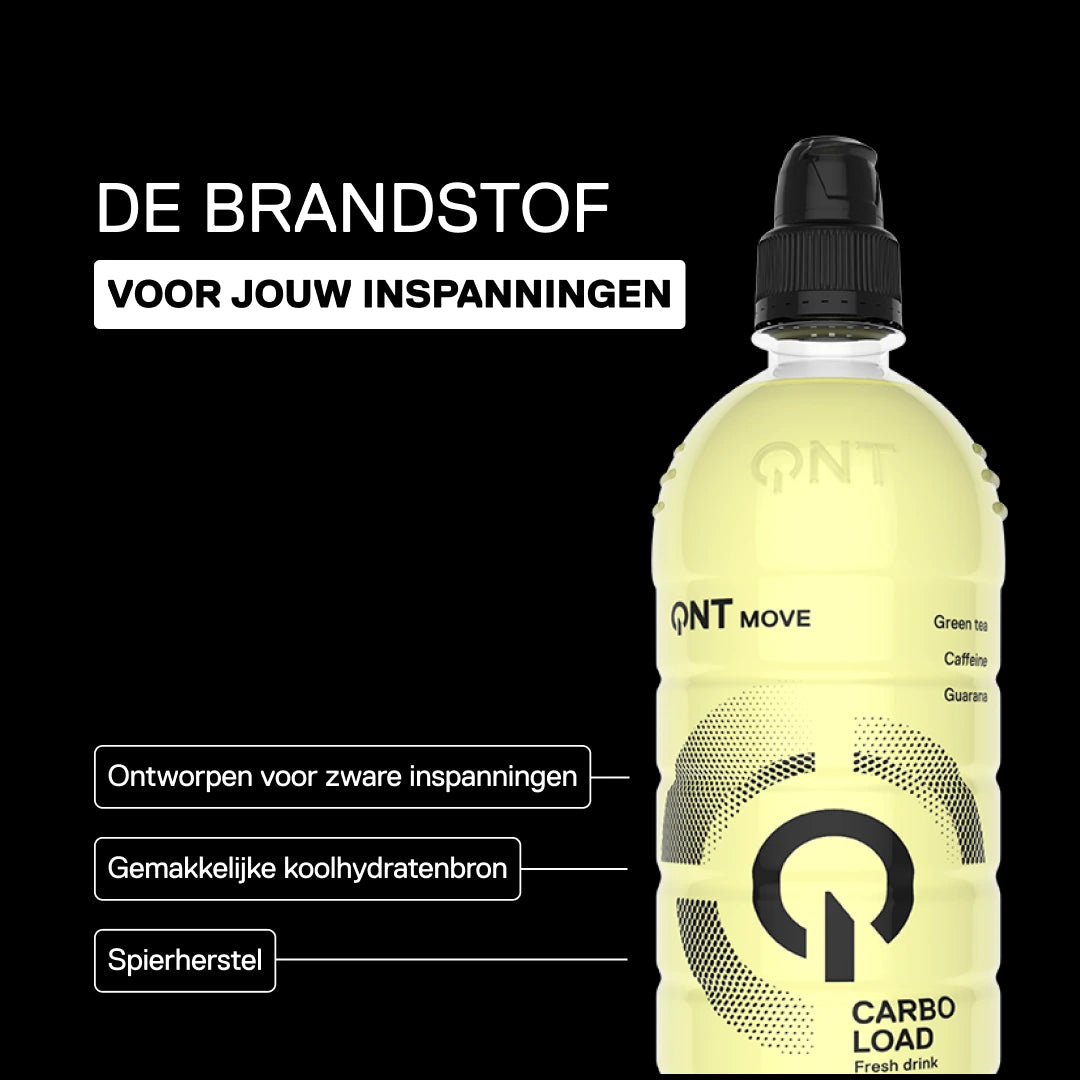 QNT MOVE Carbo Load koolhydraatdrank Citroen, brandstof voor inspanning, koolhydraatbron met groene thee, cafeïne en guarana, 700 ml