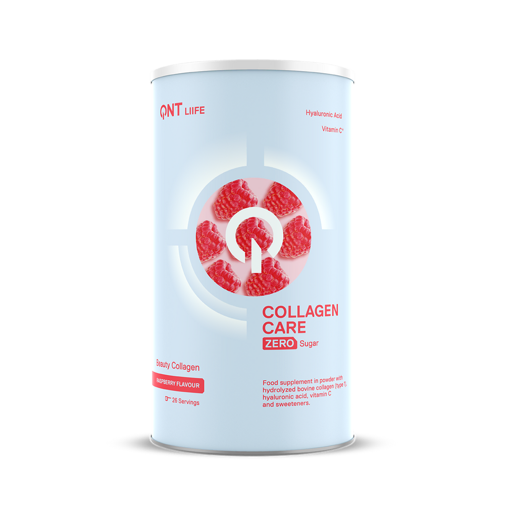 Complément alimentaire QNT Collagène Care Framboise, boisson au collagène avec vitamines et minéraux