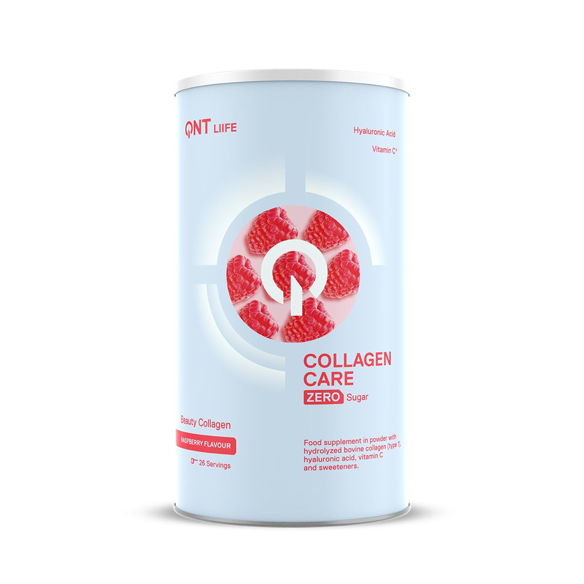Complément alimentaire QNT Collagène Care Framboise, boisson au collagène avec vitamines et minéraux