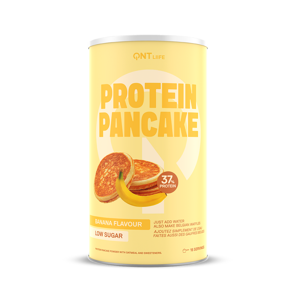 Préparation pour pancakes protéinés QNT Liife saveur banane, riche en protéines, faible en sucres
