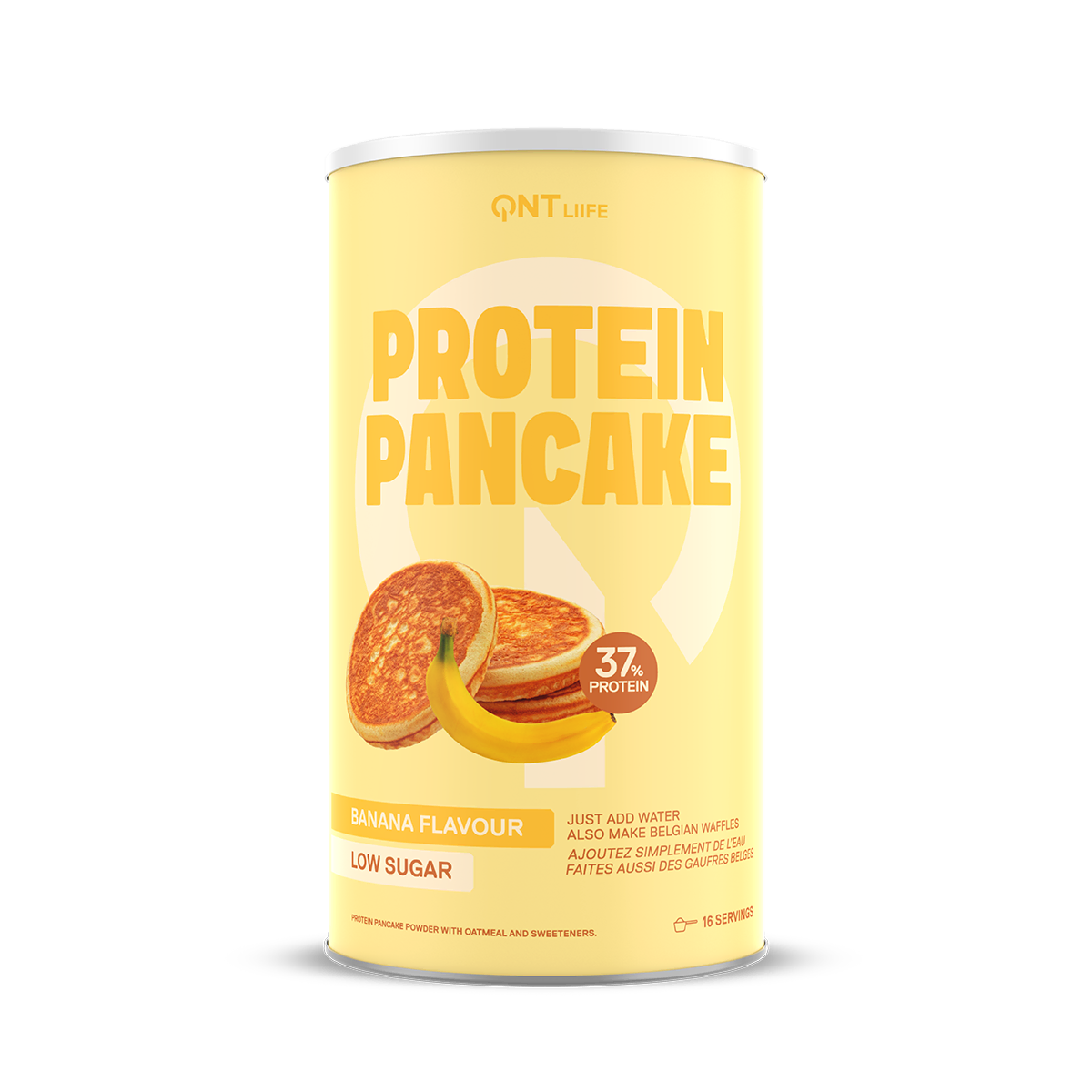 Préparation pour pancakes protéinés QNT Liife saveur banane, riche en protéines, faible en sucres