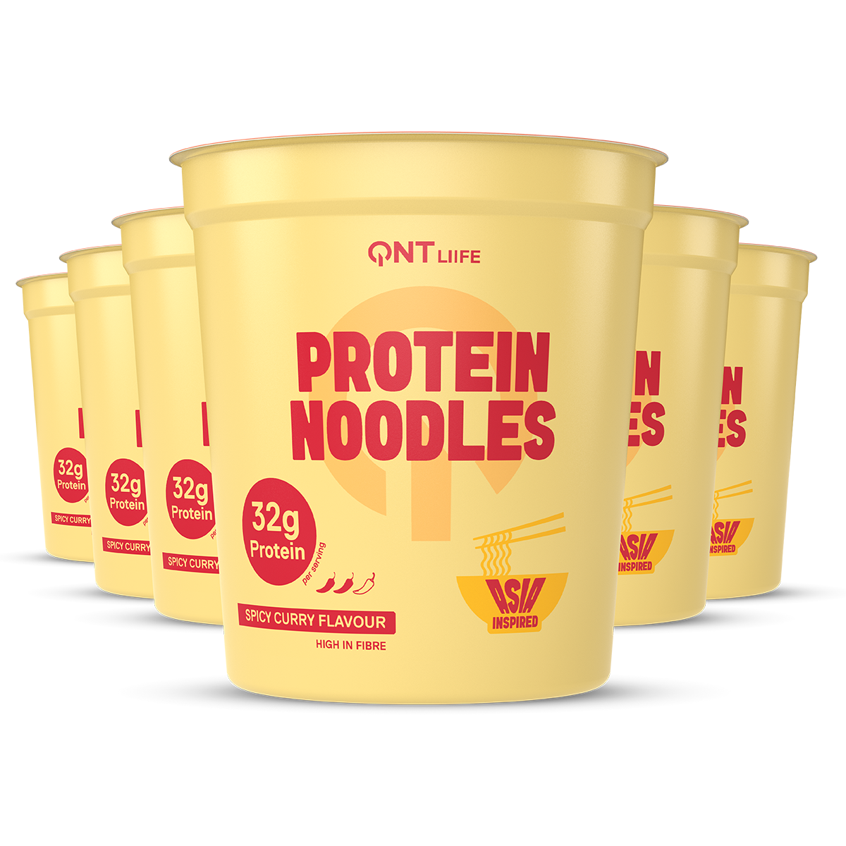 Protein Noodles QNT saveur curry épicé, repas riche en protéines aux épices asiatiques, prêt en 5 minutes, faible en sucres