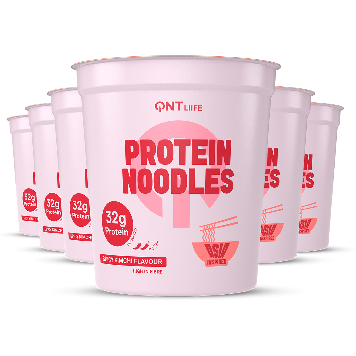 Protein Noodles QNT saveur kimchi épicé, nouilles riches en protéines au goût fermenté coréen, repas instantané prêt en 5 minutes