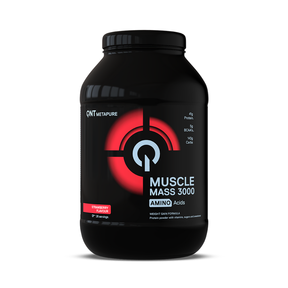 3000 Muscle Mass Gainer QNT Fraise 1,3 kg, gainer riche en protéines et glucides en poudre