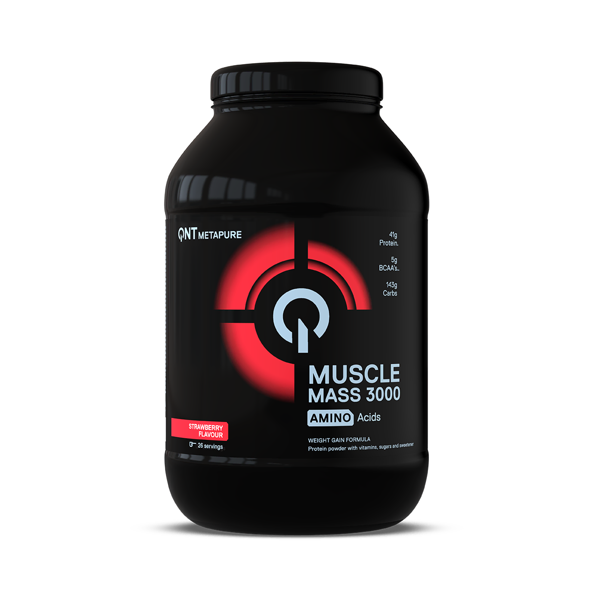 3000 Muscle Mass Gainer QNT Fraise 1,3 kg, gainer riche en protéines et glucides en poudre
