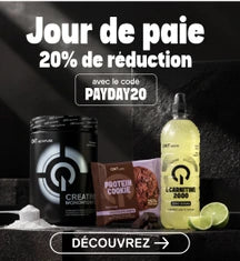 Bannière QNT Payday avec 20% de réduction sur la nutrition sportive