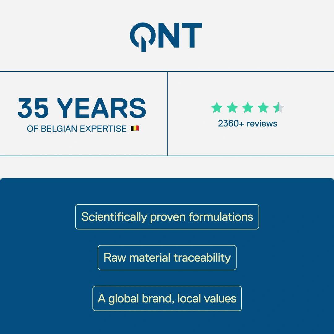 QNT - 35 years of Belgian expertise, over 2400 customer reviews, scientifically-backed formulas and full ingredient traceability
