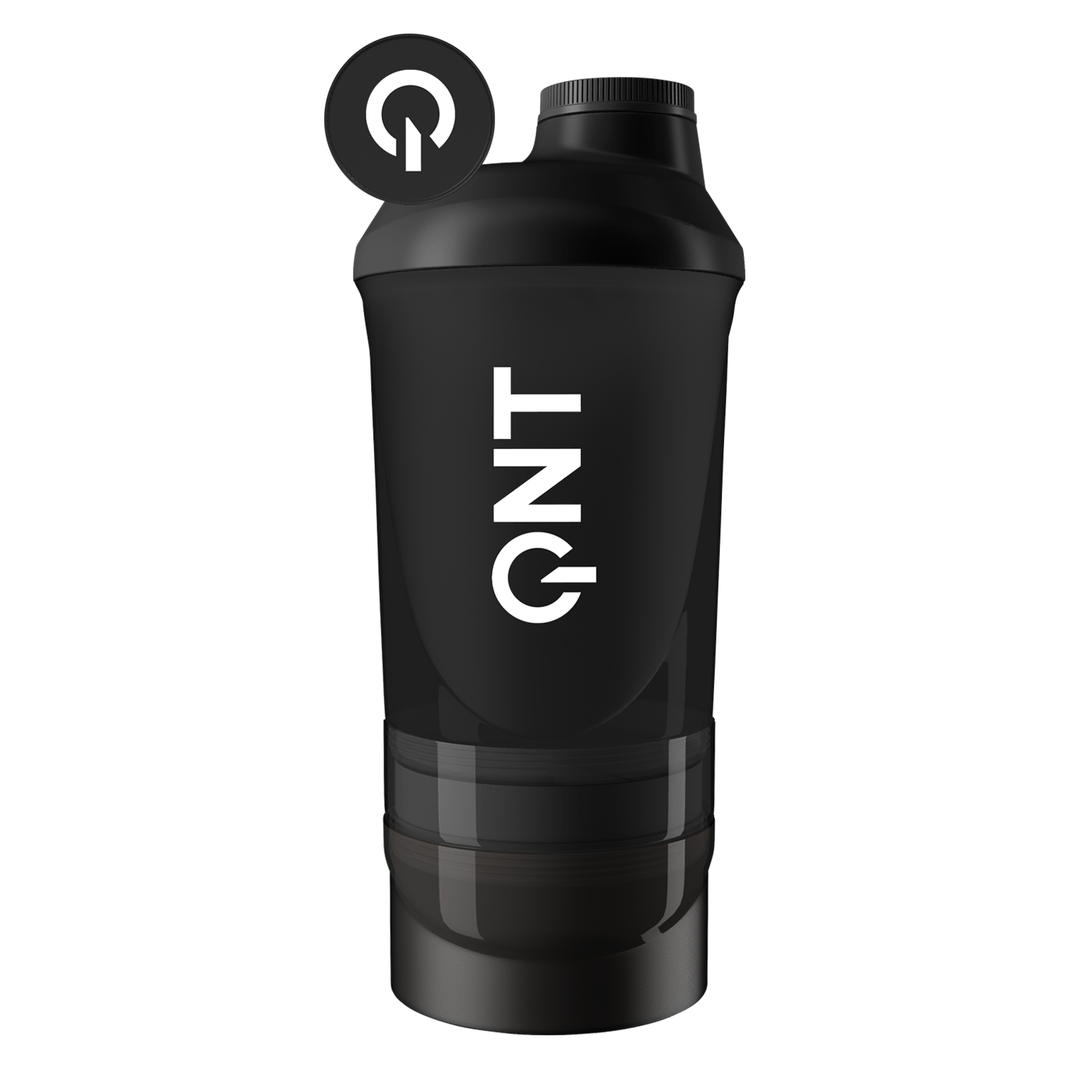 Shaker QNT en plastique noir 600 ml + 350 ml extra, shaker pour boissons protéinées
