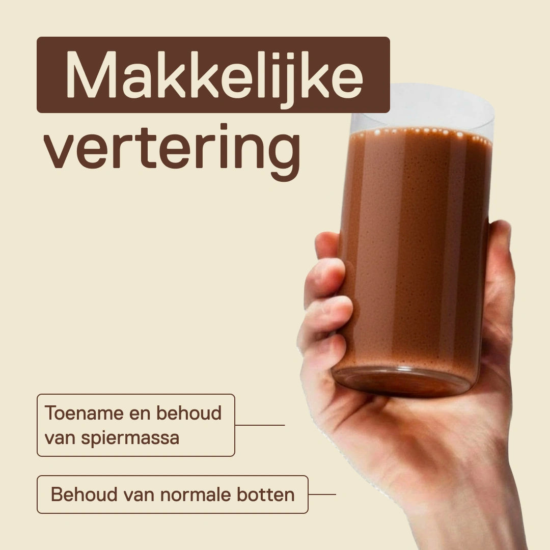 Light Digest Whey shake QNT Belgische chocolade – makkelijke vertering; eiwitten dragen bij tot de toename en het behoud van spiermassa en tot het behoud van normale botten