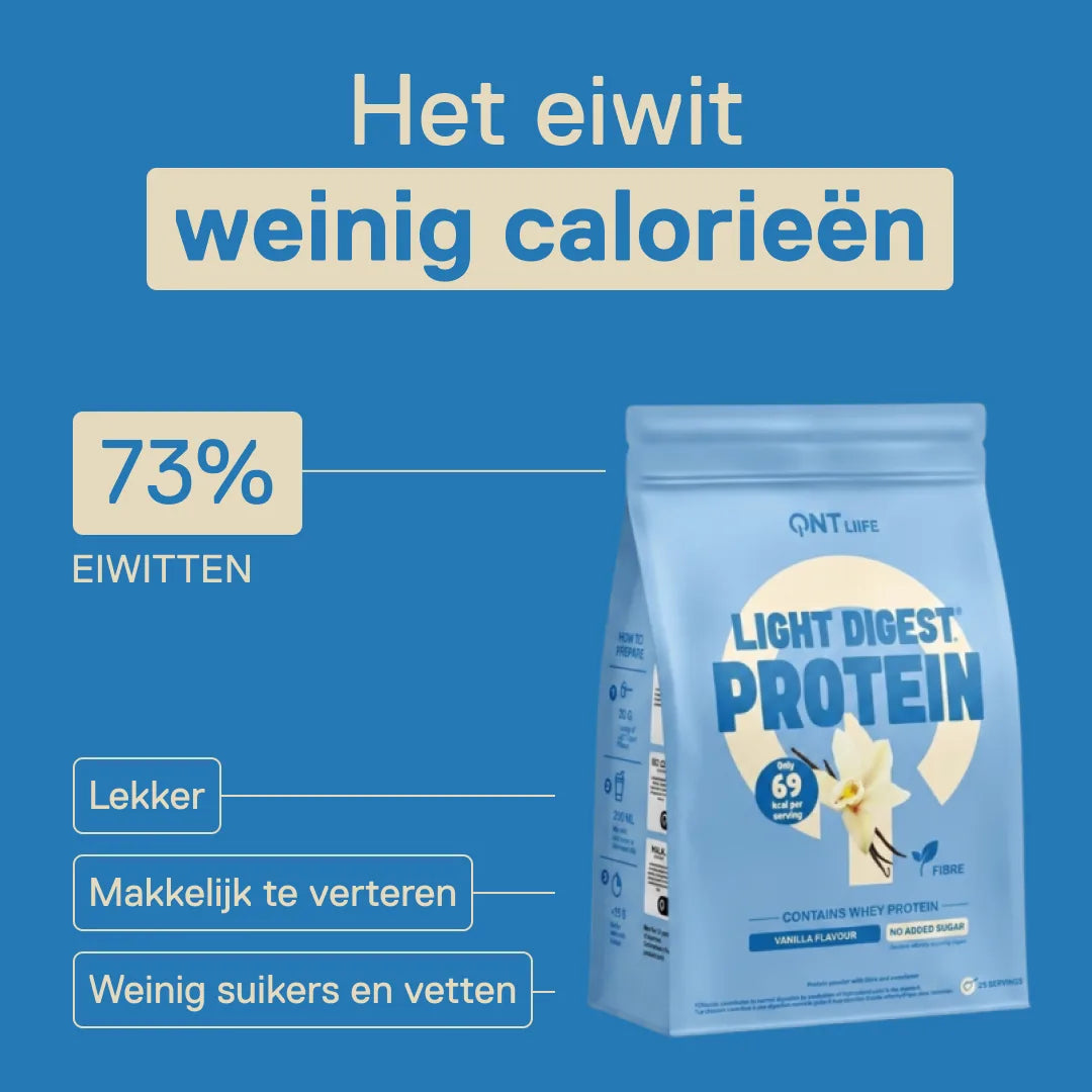 Light Digest Whey Protein QNT smaak Vanille – het eiwit met weinig calorieën: 73% eiwitten, makkelijk te verteren, weinig suikers en vetten
