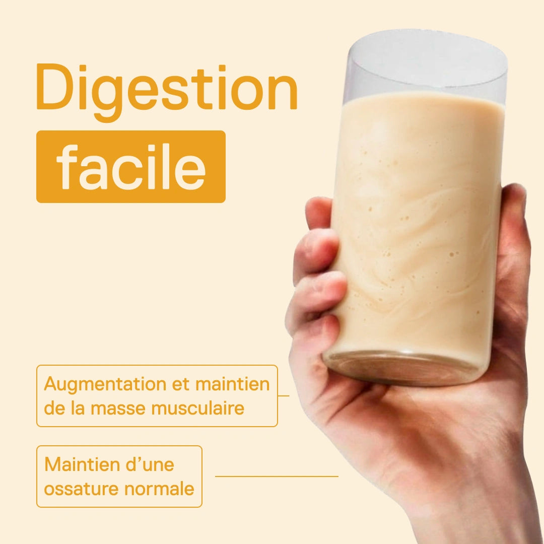 Shake Light Digest Whey QNT Banane – digestion facile ; les protéines contribuent à l'augmentation et au maintien de la masse musculaire et au maintien d'une ossature normale
