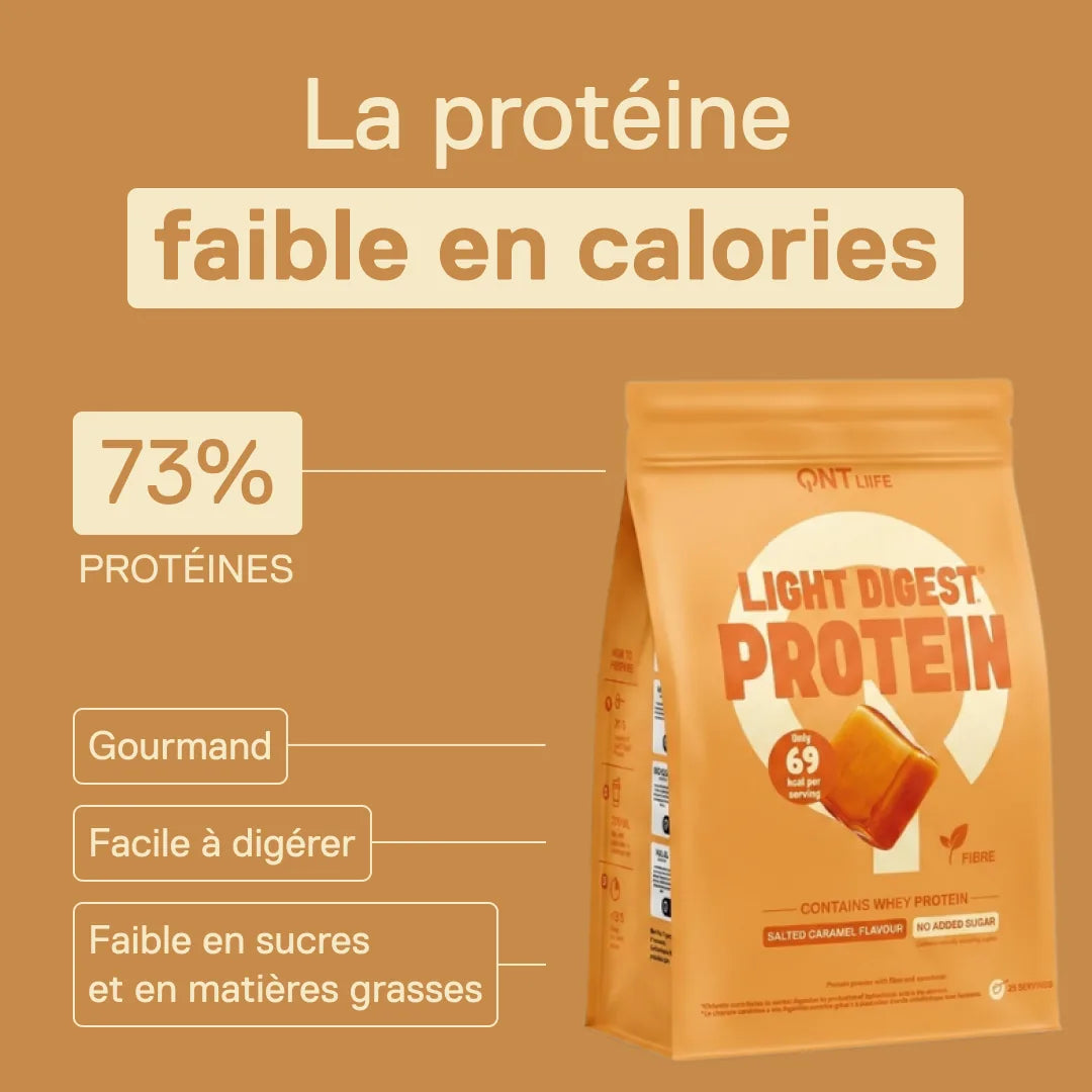 Light Digest Whey Protéine QNT saveur Caramel beurre salé – la protéine faible en calories : 73 % de protéines, facile à digérer, faible en sucres et en matières grasses